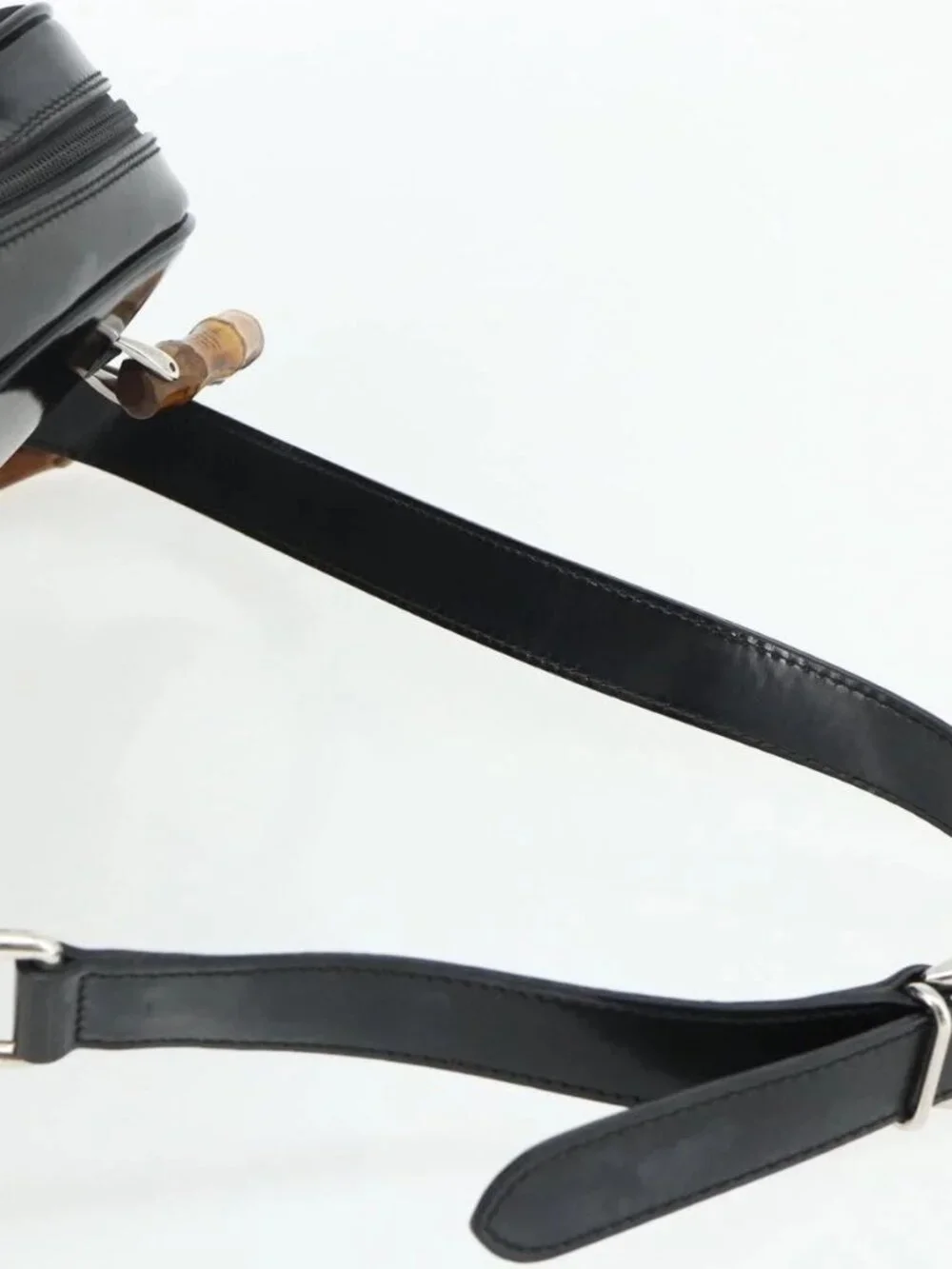 GUCCI Bamboo Bag Patent leather Black Silver 003 2058 0059 5 Auth ka4208